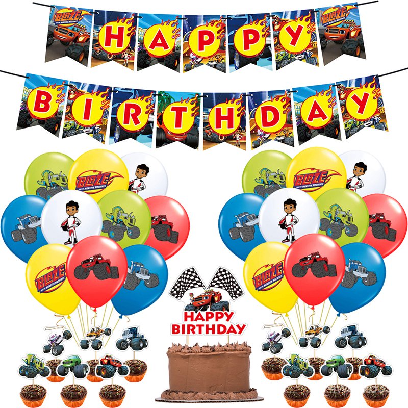 Blaze Monster Balloons Cartoon Car Happy Birthday Banner Party ...