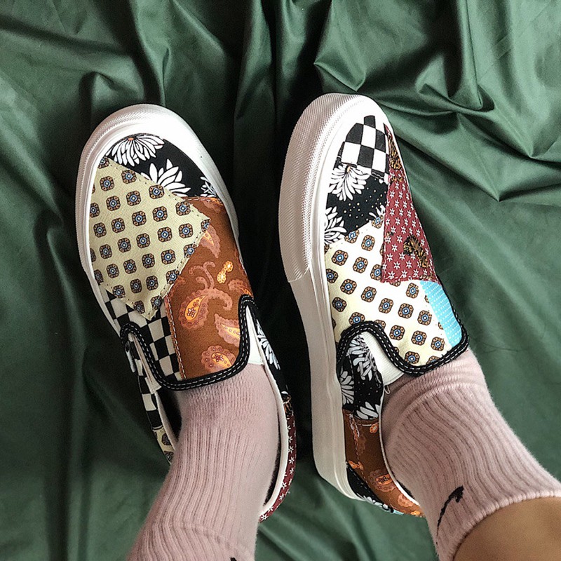 tiger patchwork slip on vans