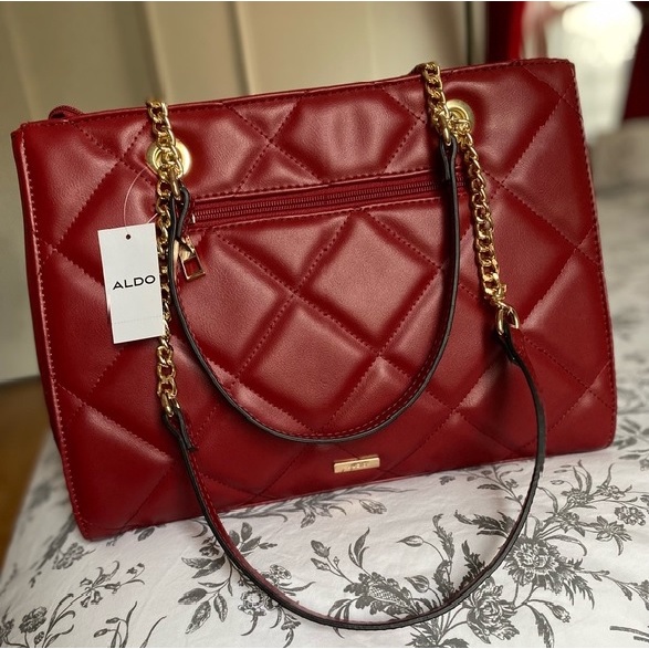 ALDO DILACAN Red Quilted Tote/ Shoulder Bag Zipped Closure From USA ...