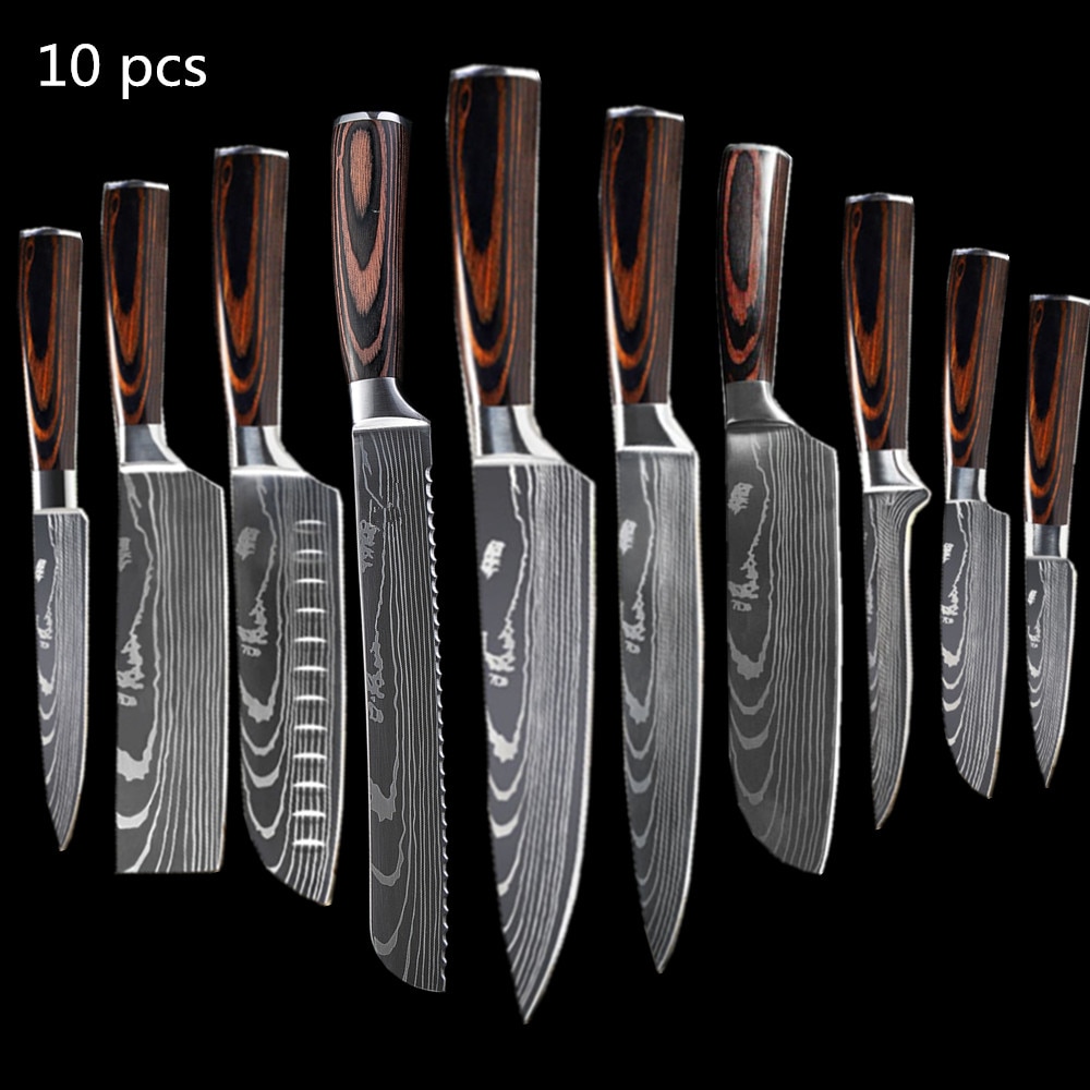 DAOMACHEN 10 sets kitchen knives Laser Damascus pattern chef knife