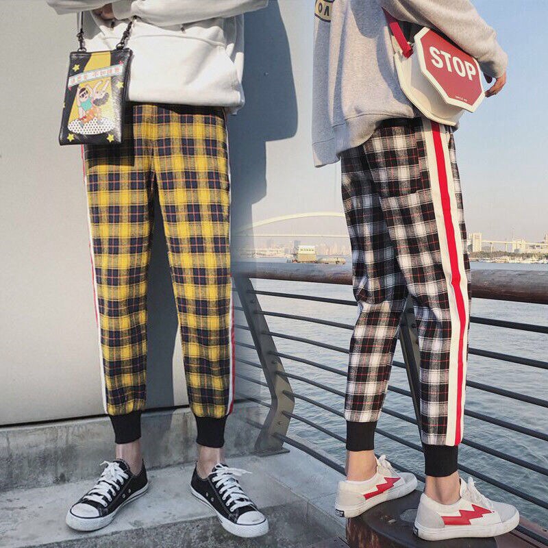 men's casual street plaid cropped pants