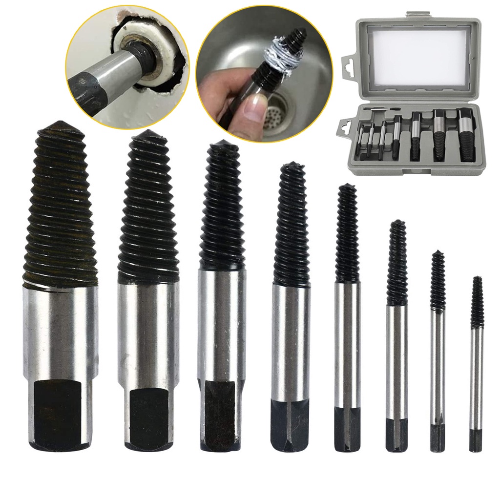 8Pieces Damaged Broken Screw Extractor Drill Bit Set Bolt Remover Easy Out High Durability for 1/8in to 1in Extractor Size 