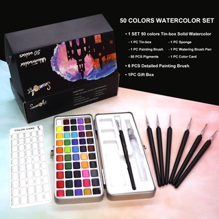 【In Stock】50 Colors Solid Watercolor Gift Set with 6Pcs Detail Painting Brush