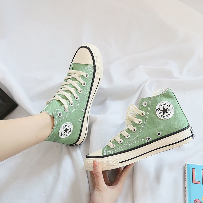 1970s HighTop Mint Green Canvas Shoes Spring Summer Casual Style Cloth Female Korean Student