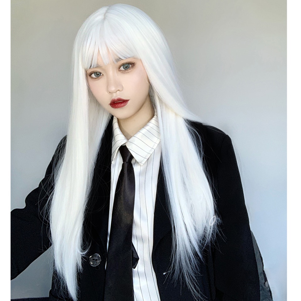 Long straight hair wig and bangs, female Lolita role-playing white wig  naturally heats up | Shopee Philippines