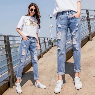 Ripped Jeans For Women Korean Fashion High Waist Pants Light / Blue (S-XXXL)