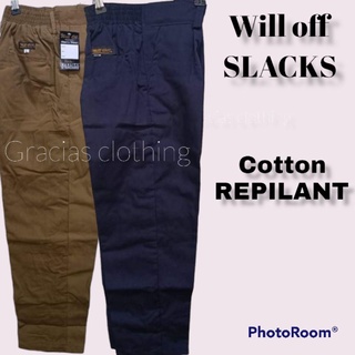 COTTON REPILANT WELL OFF SLACKS PANTS FOR KIDS TO TEENAGE, GARTERIZE STYLE, KAKIE & NAVYBLUE