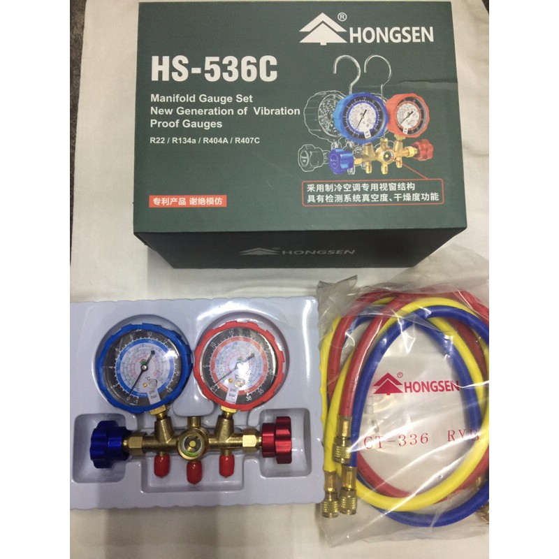 Thermometer with 5FT Hose JDMON AC Diagnostic Manifold Gauge Set for Freon Charging Fits R134A R404A R407C and R22 Refrigerant Adjustable Couplers Acme Tank Adapter Can Tap Spanner and O Rings 