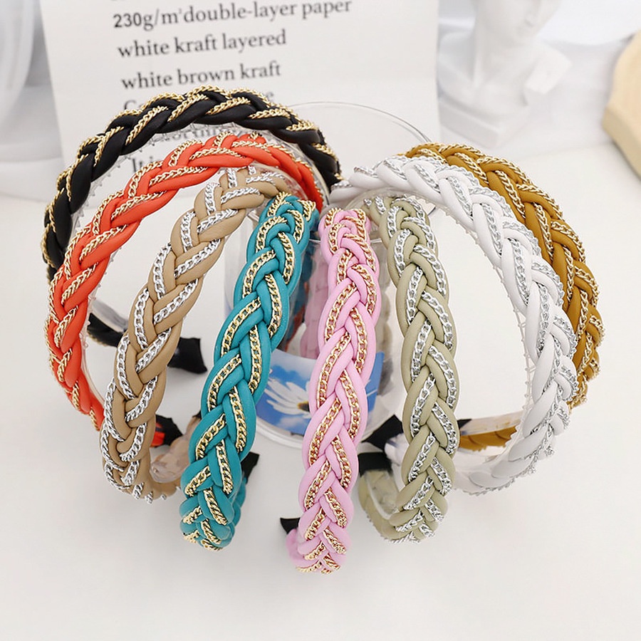 Women Girls Fashion Leather Woven Hair Band Double Braided Headband Multicolors