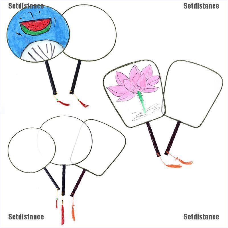 Setdistance 1pc Portable White Hand Fan Kids Diy Drawing Toys