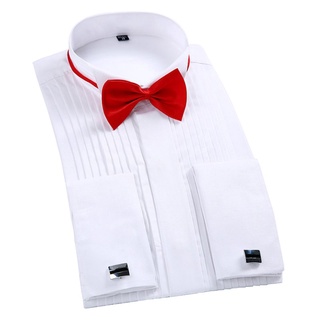 Wing Tip Collar Tuxedo Shirt Long Sleeve Men's French Cuff Button Wedding Dress Shirts Wingtip W #2