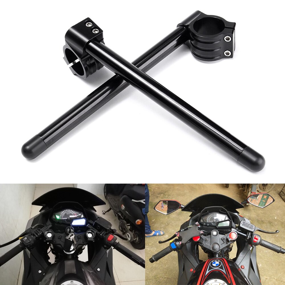 Rzmmotor 48mm 7/8 Motorcycle Aluminum CNC Riser Fork Tube Clip On Handlebar Replaceable Fit for Universal Bike Cafe Racer Black 