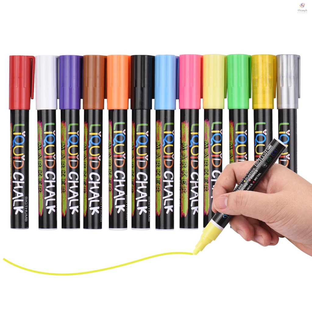 [TTHP] BIGTHUMB Liquid Chalk Markers 12 Vibrant Colors with 3mm