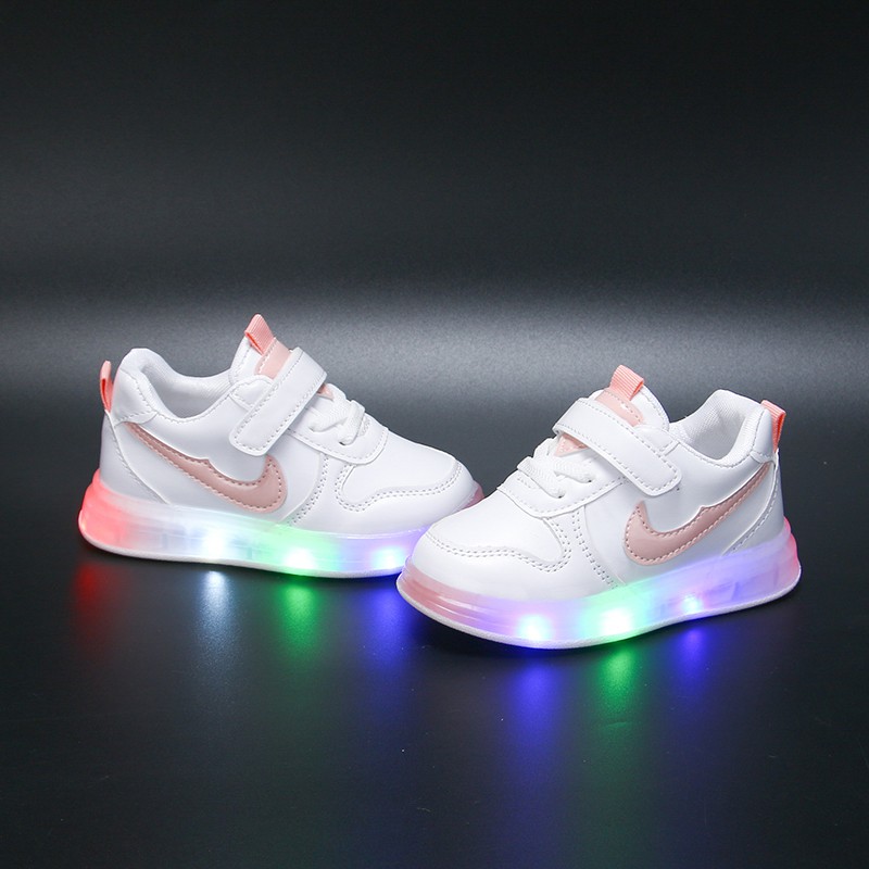 LED velcro baby shoes light up white shoes sneakers for kids | Shopee  Philippines