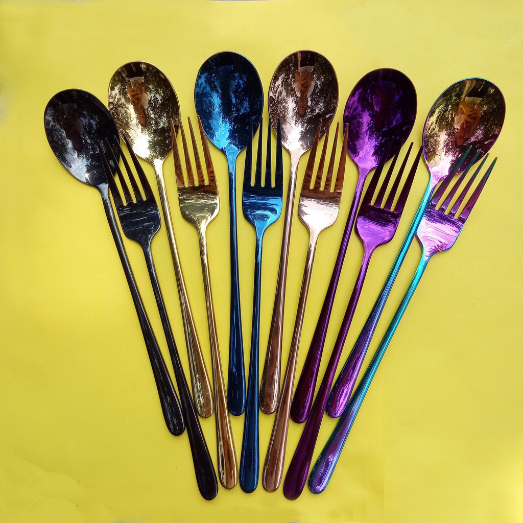 Colorful Stainless Steel Spoon and Fork | Shopee Philippines