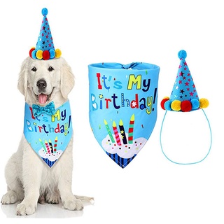 Pet Cat Dog Happy Birthday Party Crown Hat Puppy Bib Collar Cap Headwear Costume