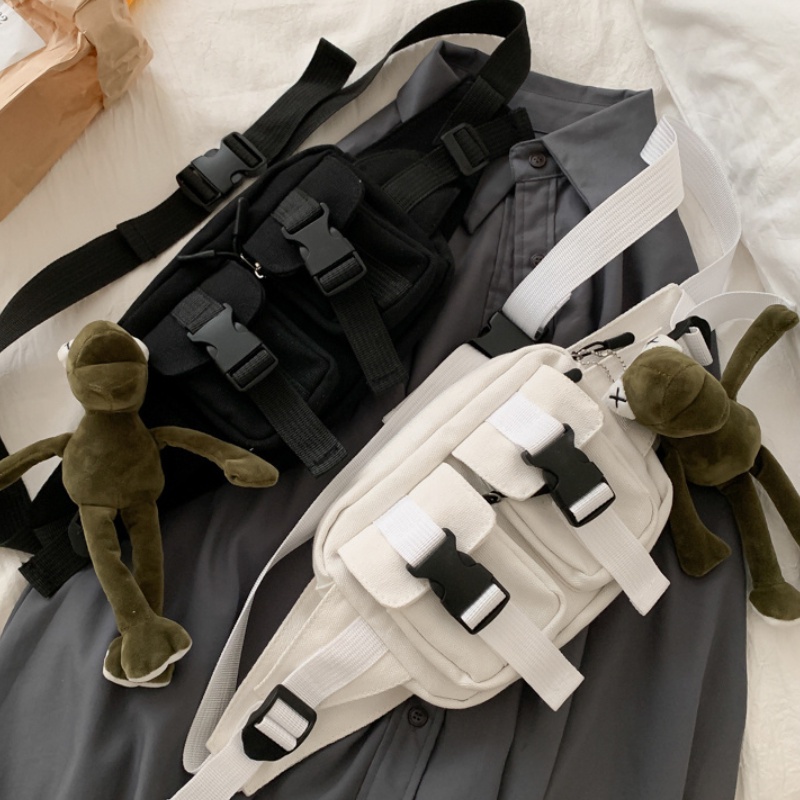 Ins canvas chest bag female messenger bag Harajuku chic student male