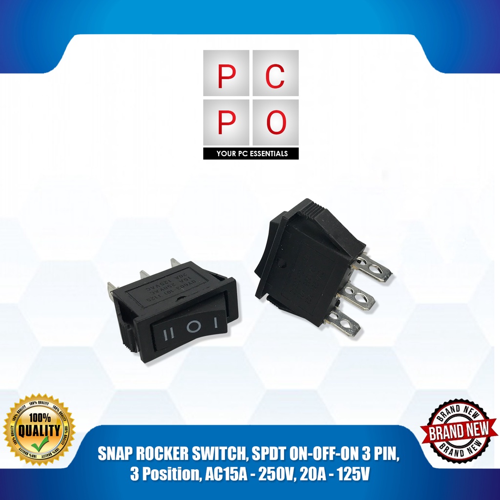 SNAP ROCKER SWITCH, SPDT ONOFFON 3 PIN, 3 Position, AC15A 250V, 20A