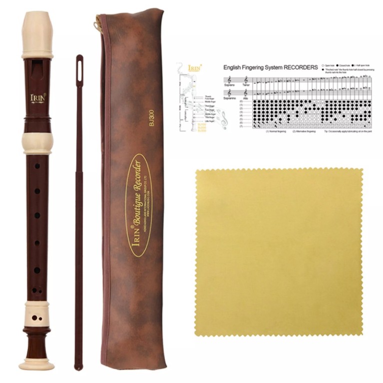 Baroque Recorder 8 Holes Soprano Flute with Cleaning Care Kit, Chart