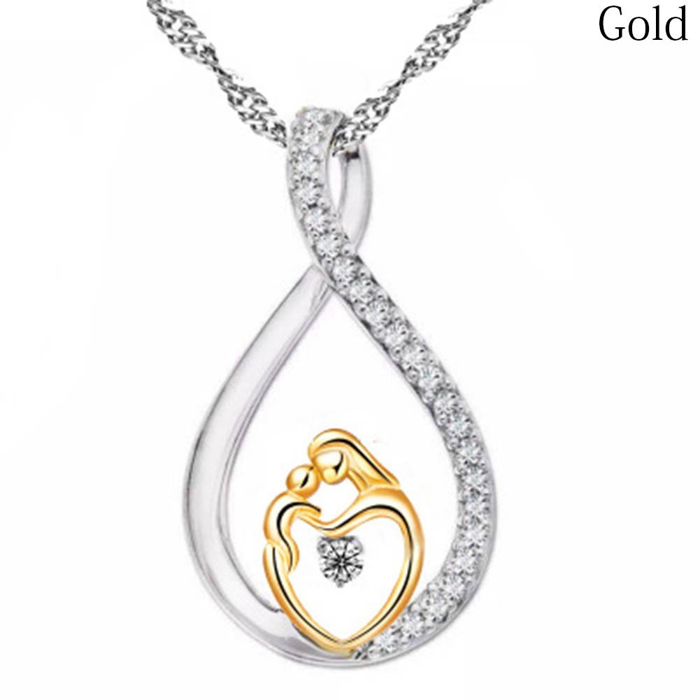 Women Love Mom Charm Silver Crystal Heart Pendant Necklace Great Mothers Gift 
