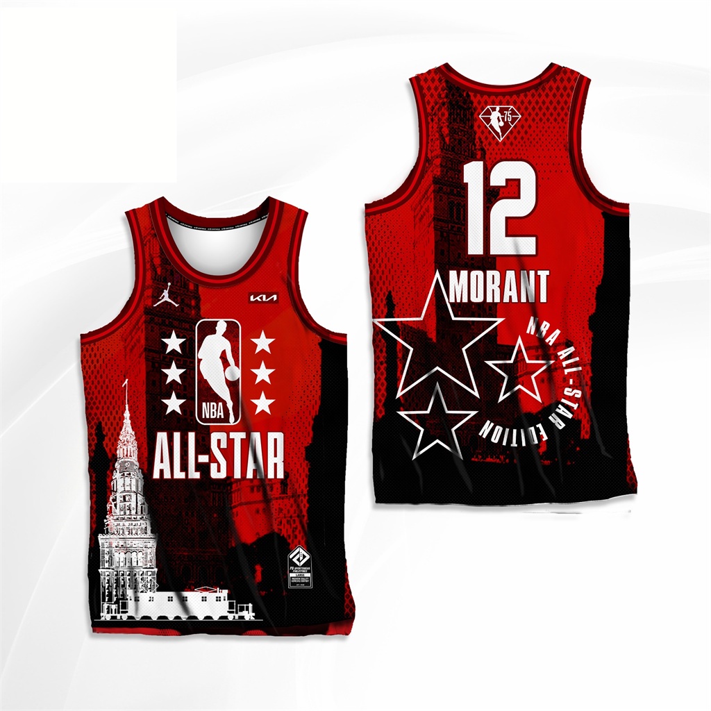 All Star NBA 2022 Customized Basketball Jersey Red MORANT #12 for Men ...