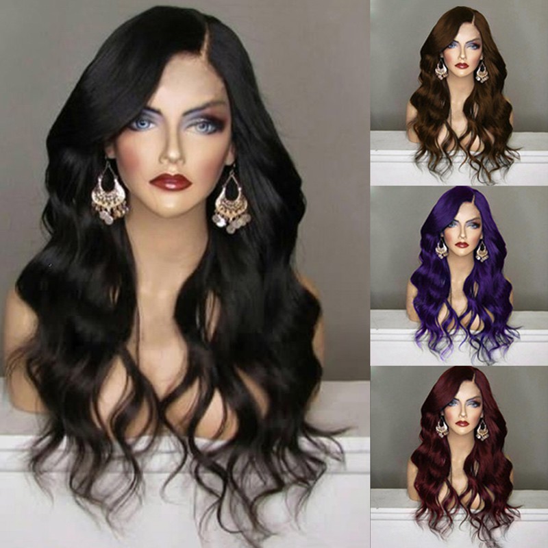Fancy Wine Red Purple Long Wavy Curly Hair Women Cosplay Costume