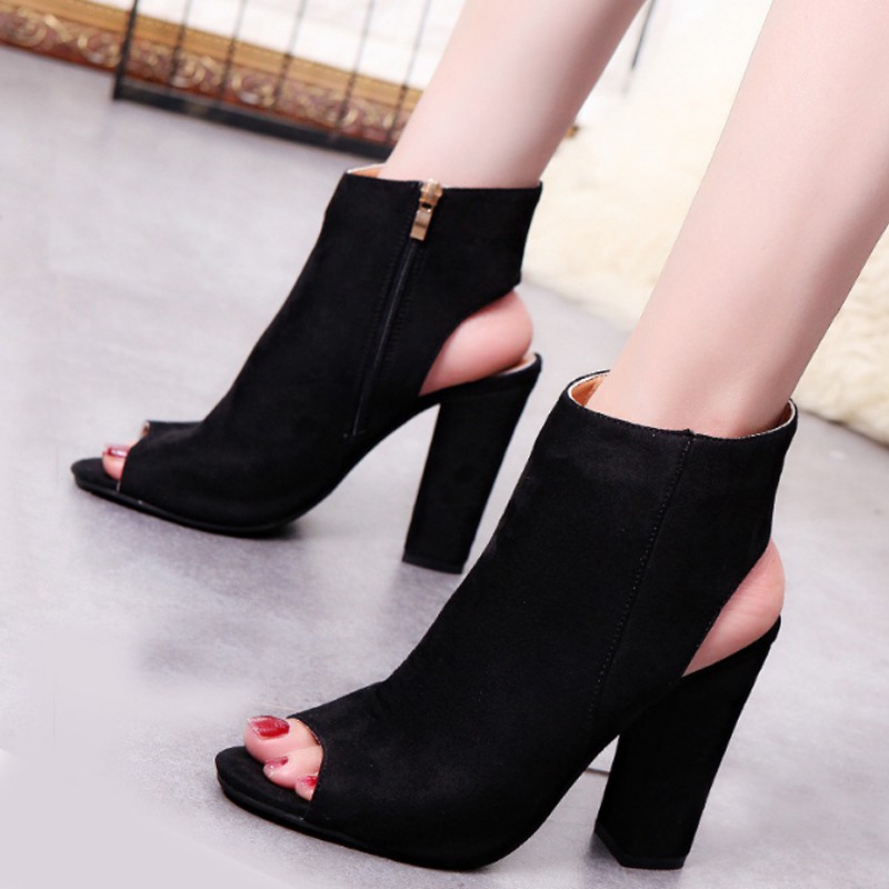 open toe ankle tie heeled bootie