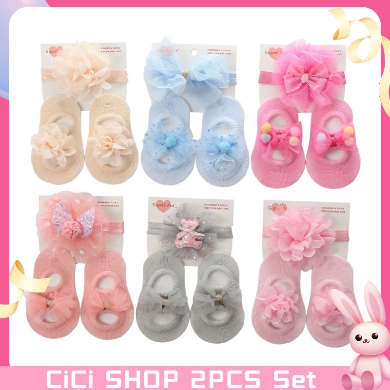 CICI Cute Lace Flower Baby Headband Socks Set Newborn Girl Hair Band