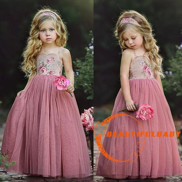 Rose Flower Girl Dress Wedding Bridesmaid Princess Formal Party for Baby Kid