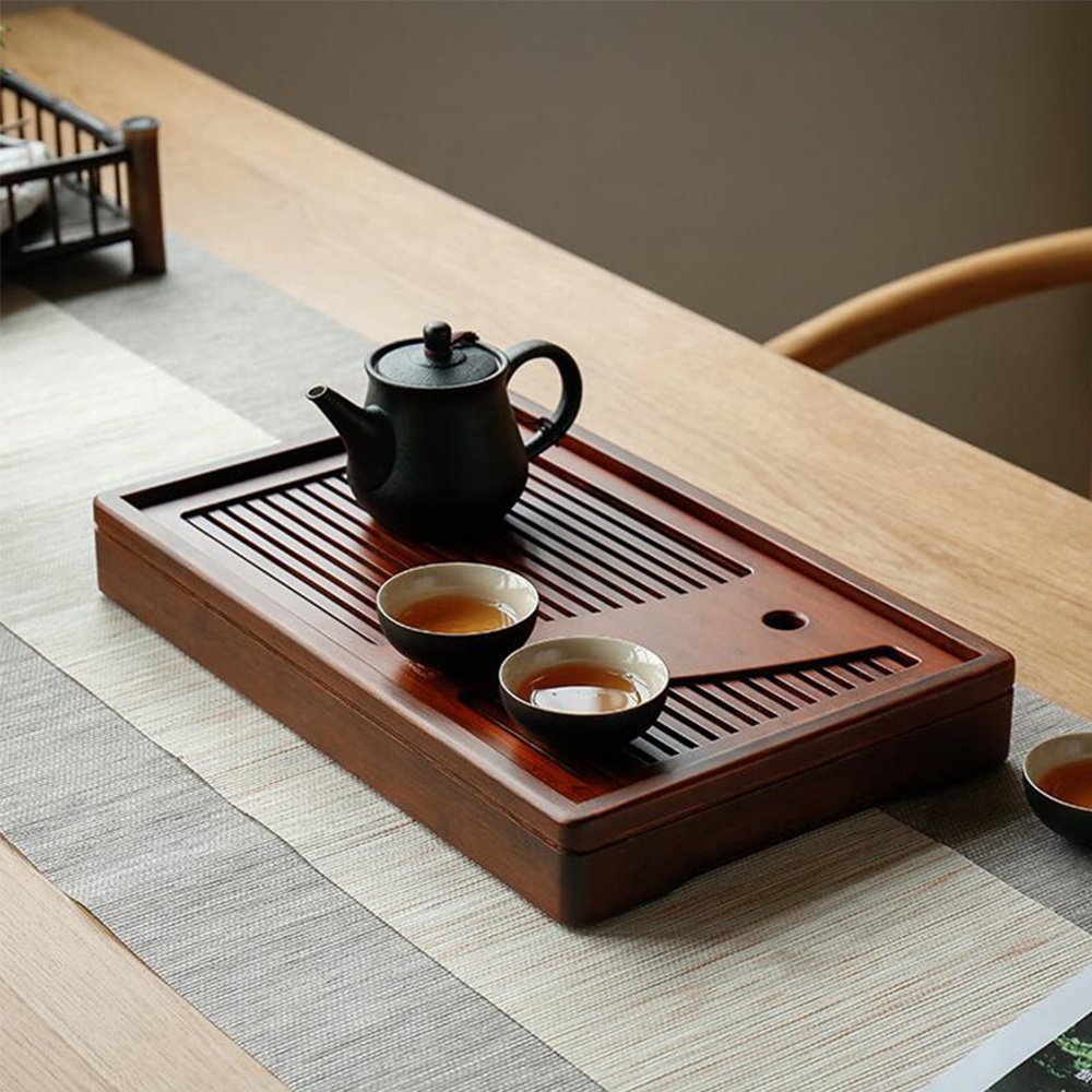 Natural Bamboo Solid Wood Tea Tray Drainage Water Storage Tea Board ...