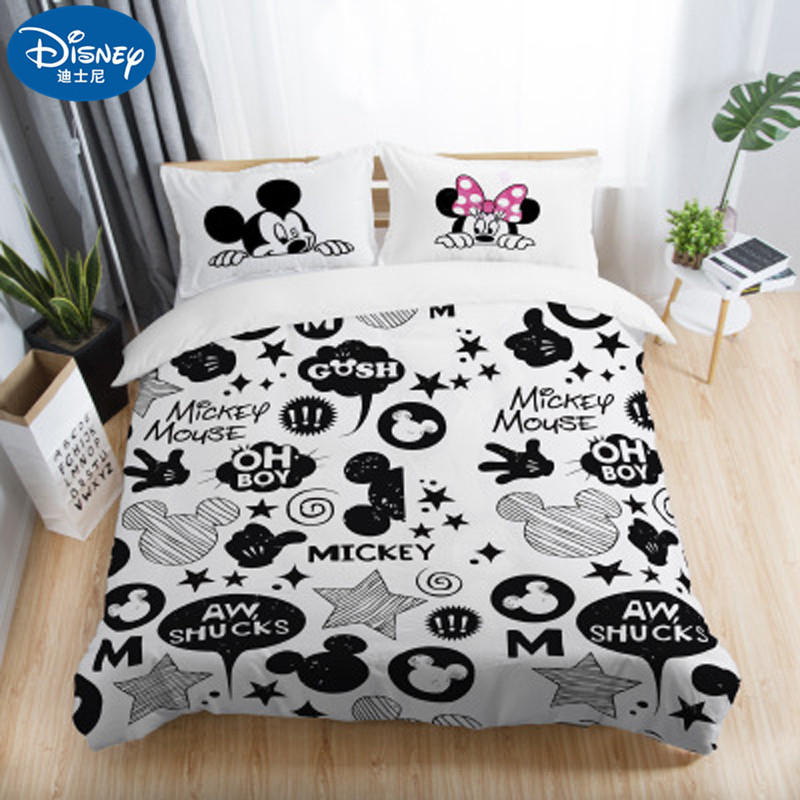 Disney White Black Red Mickey Minnie, Queen Size Mickey And Minnie Bedding