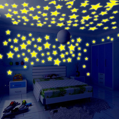 300 Pcs 3d Stars Glow In The Dark Ceiling Wall Stickers