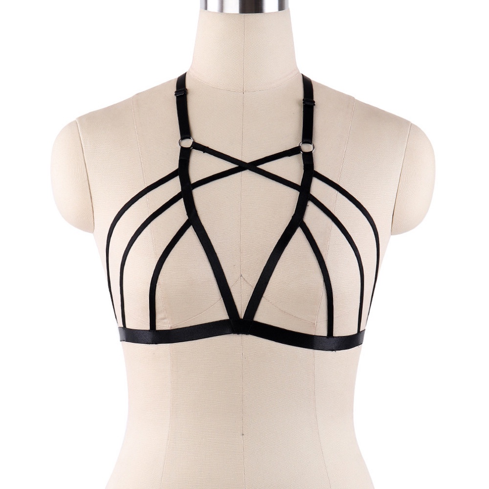 Black Body Harness Fetish Rave Wear Bondage Harness Cupless Bra Top