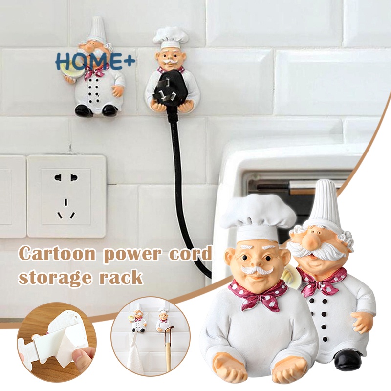 Useful Cartoon Cook Chef Shape Outlet Plug Holder CUord Storage Rack