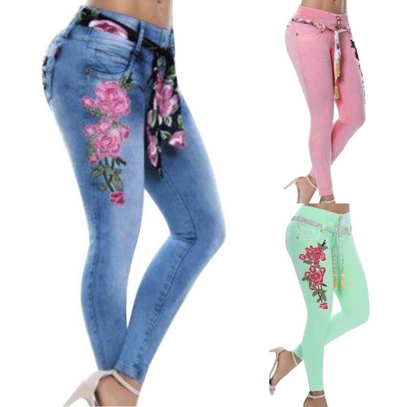 embroidery jeans pants