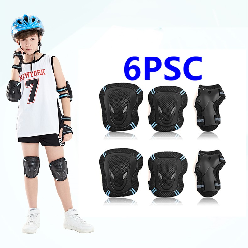 Boys Girls Kids 6PCS Safety Protective Gear Knee Elbow Wrist Pads Set Adjustable Collision Avoidance Skate Roller Blading Cycling Knee Braces Elbow Guards Wrist Support Protector Kneepad 