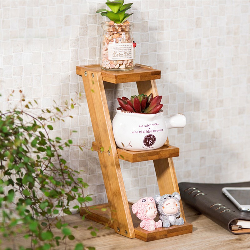 Bamboo Tray Stand Succulent Cactus Flower Plant Pot ...