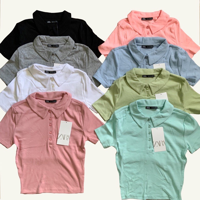Zara Ribbed Polo Crop Top Shopee Philippines