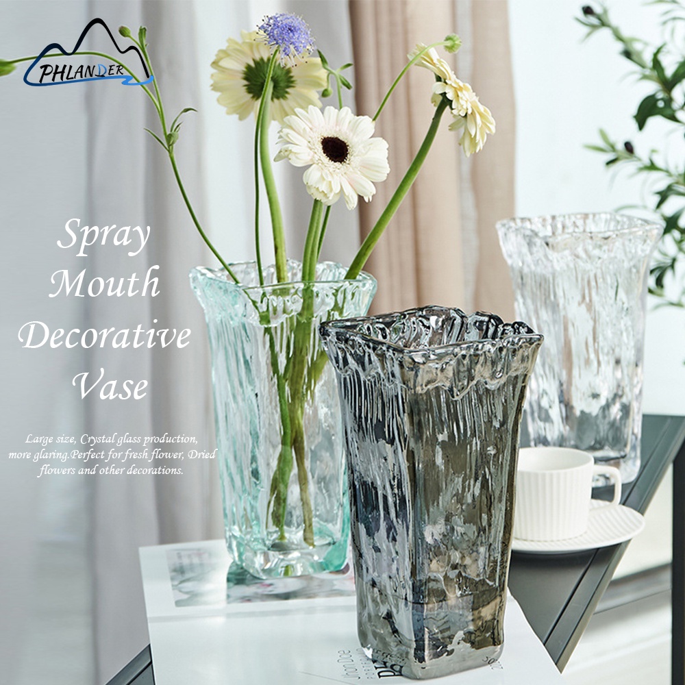 Handmade Glass Vase Wide Mouth Vase Transparent Vase Water Flower