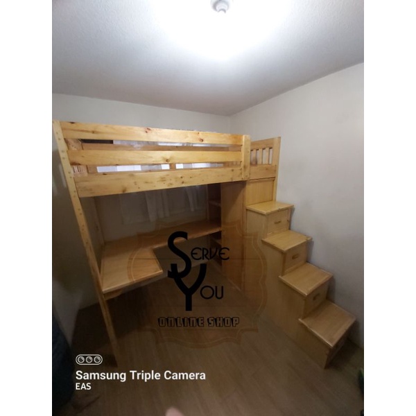 (PREORDER MESSAGE US FIRST) Loft bed with Lshape table, shelves and