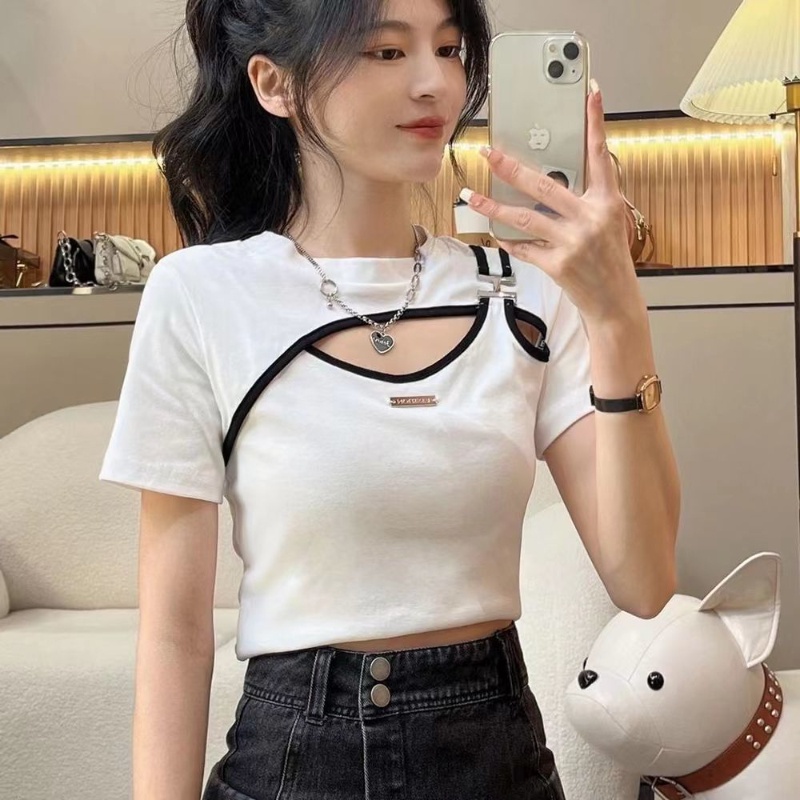 Irregular Design Sense Contrast Color Shortsleeved Tshirt Women's