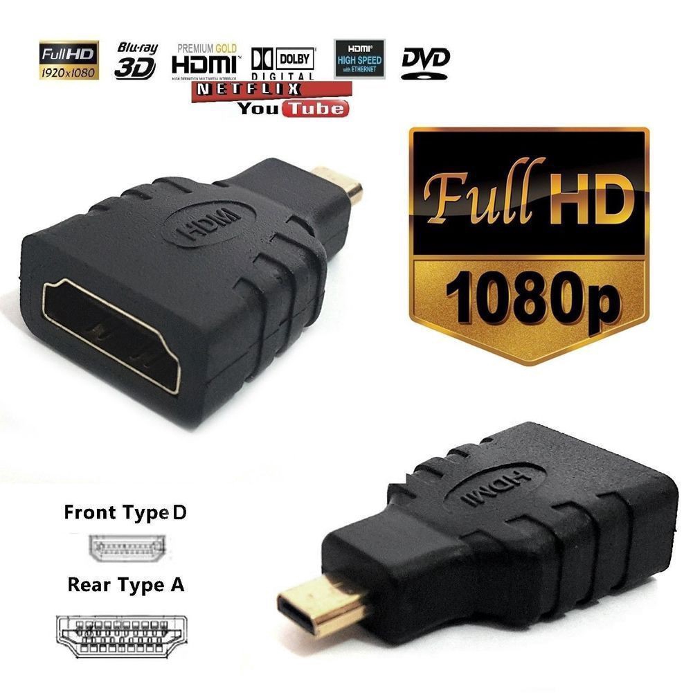 Male to HDMI Type A Type D Female Converter Adapter For HDTV 2Pcs Micro