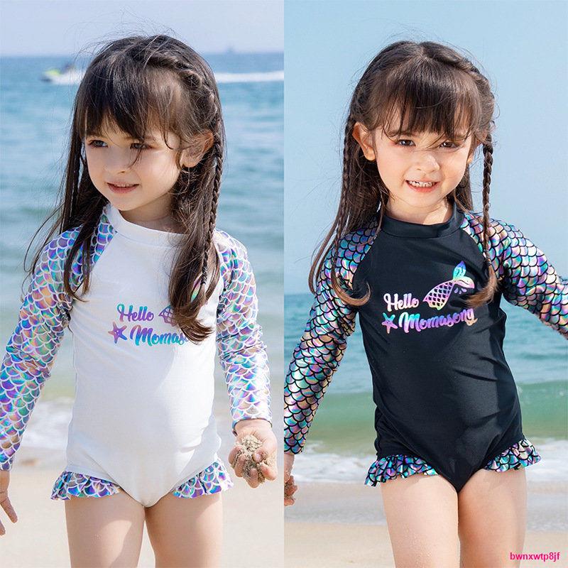 Momasong Children S Swimsuit Girls Fish Scale Long-Sleeved One-Piece ...