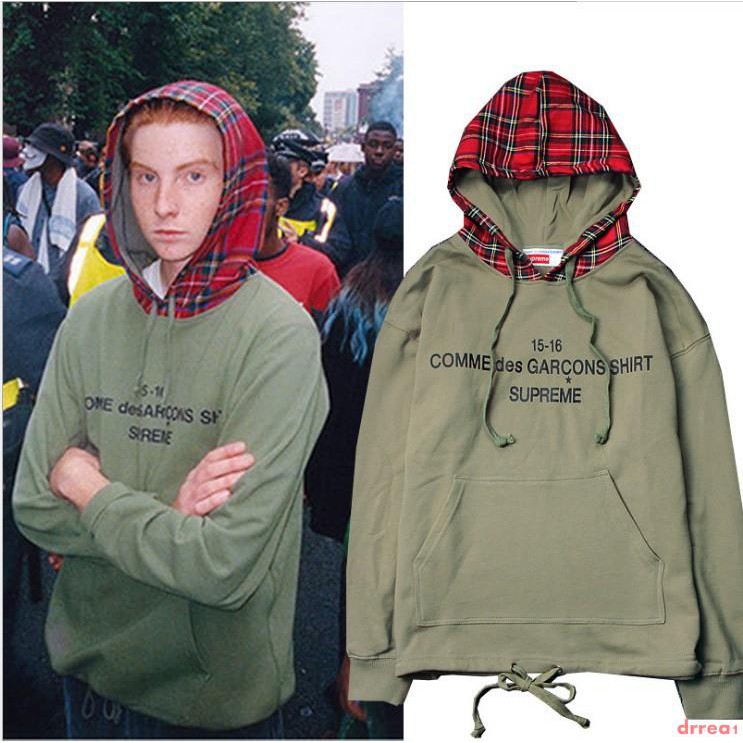 cdg supreme plaid hoodie