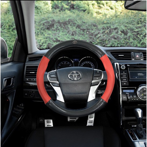 Red Black Suede Car Steering Wheel Cover For Toyota Interior