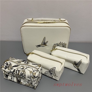 Estee Lauder New Style Bag Platinum Luxury Pet White Bird Print Cosmetic Case Four-Piece Storage Organizer Box