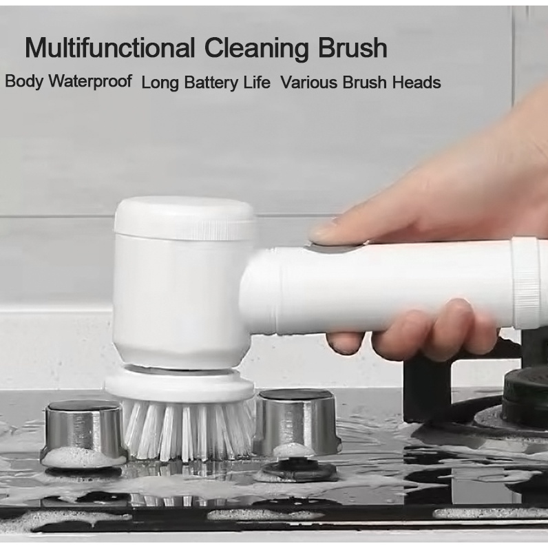 5 in1 Handheld Electric Brush Cleaning Brush Kitchen Bathroom Sink Cleaning Tool 3 Brush Head