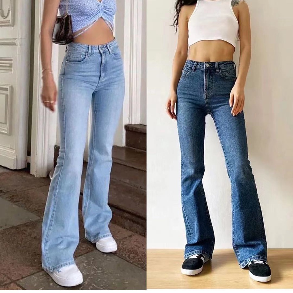 GK#Sexy Korean Fashion High Waist Bootcut Flare Pants Retro Jeans ...