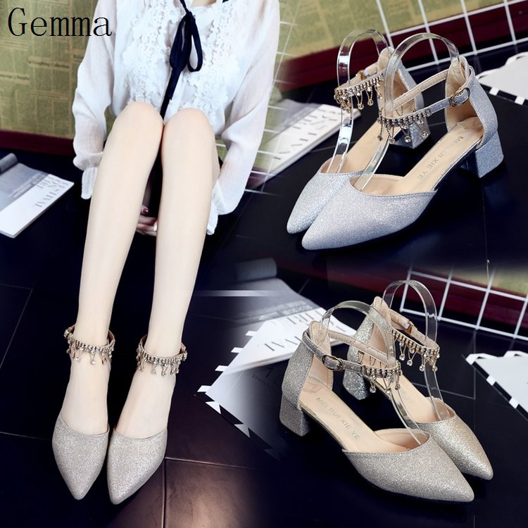 silver low high heels