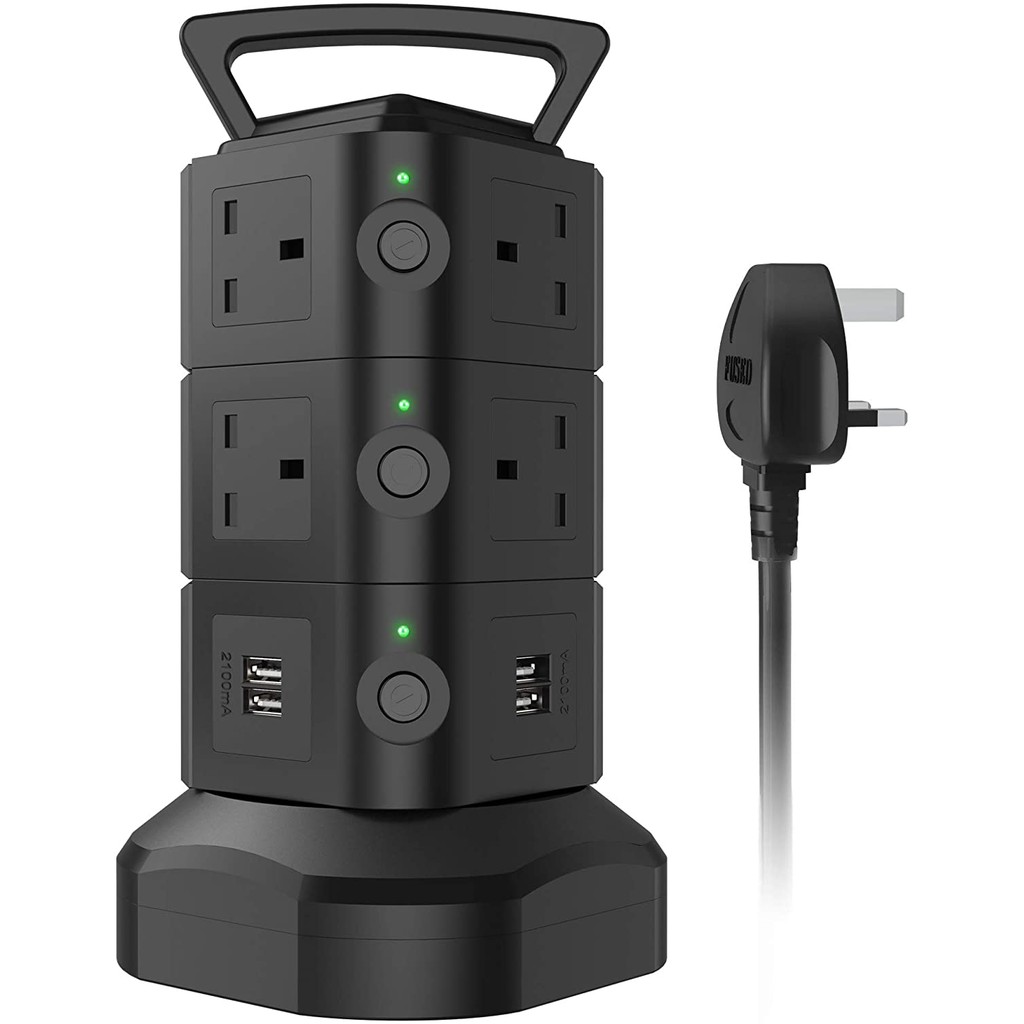 Extension Plug Socket Vertical / Tower Surge Protector 10 Outlet Plugs